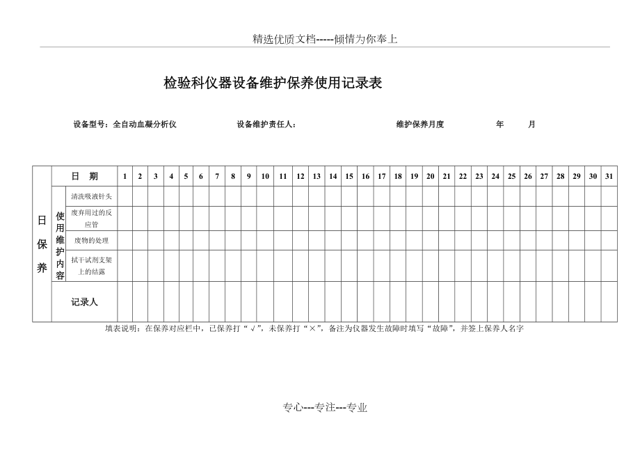 设备维护登记本(设备维护记录表格模板)