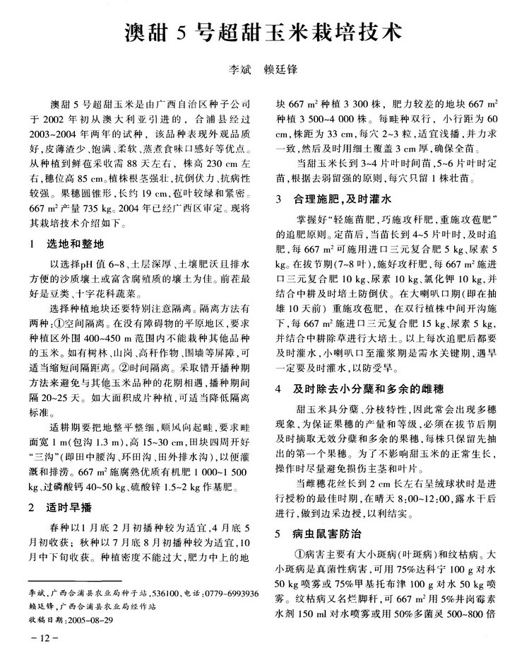 广东甜玉米种植时间(广东省甜玉米种植面积)
